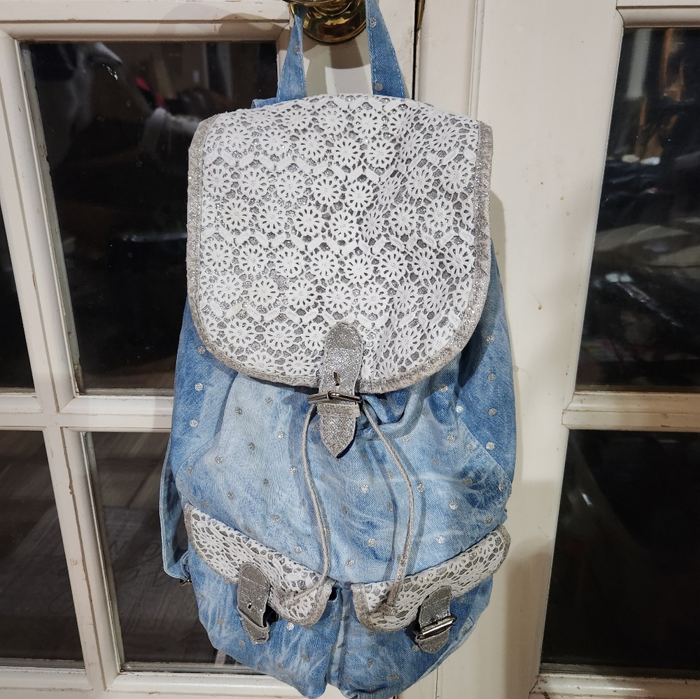 Justice Boho Denim and Lace Backpack